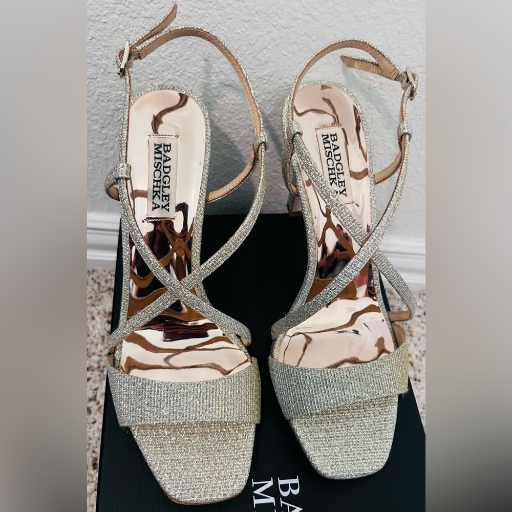 NEW Badgley Mischka Glittering Silver Strappy Heels